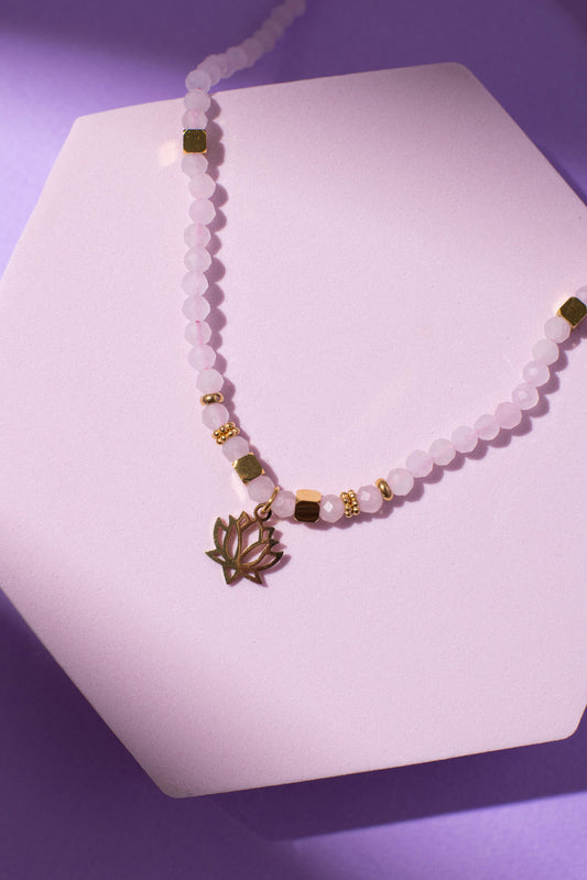 NAUJIENA! Kaklo papuošalas su rožiniu kvarcu (34 cm)