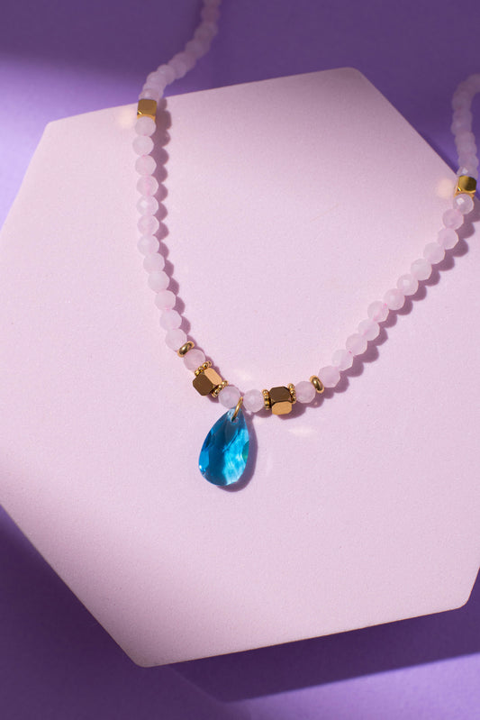 NAUJIENA! Kaklo papuošalas su rožiniu kvarcu (38 cm)